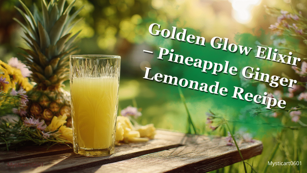 Golden Glow Elixir – Pineapple ginger lemonade recipe served in a summer-themed glass